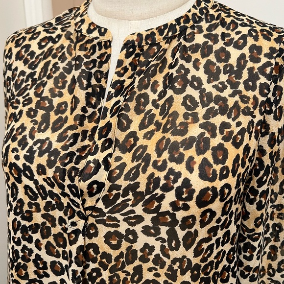 Guess Blouse Animal Print V-Neck Small Long Sleeve Brown Semi Sheer. - Picture 3 of 10
